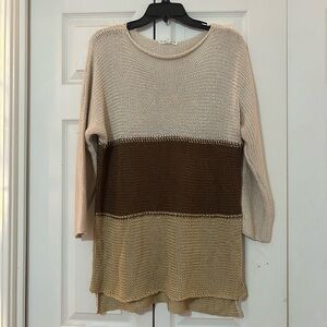 MACARON Two-Tone Knit Sweater - Cream and Brown